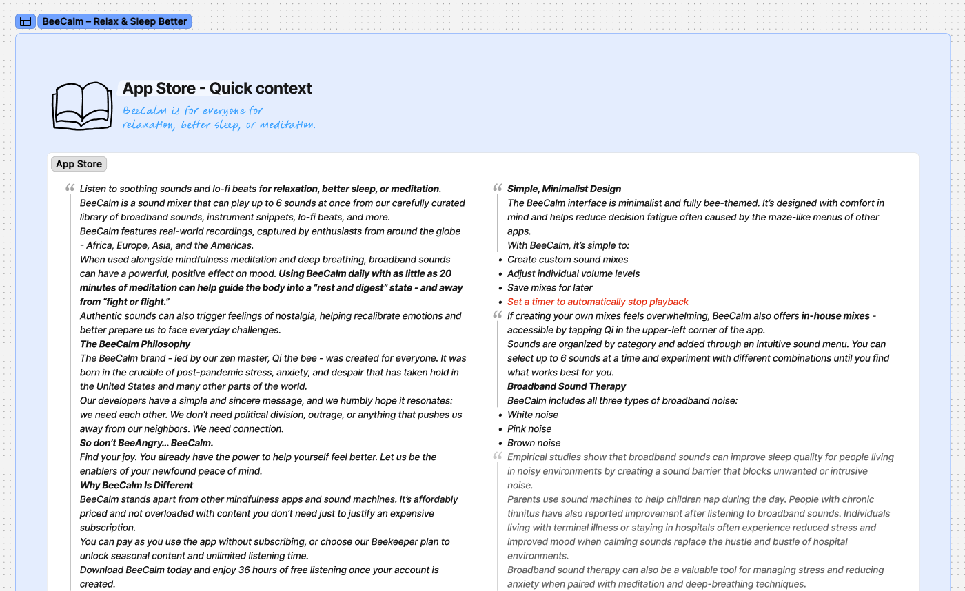 BeeCalm research — App Store quick context