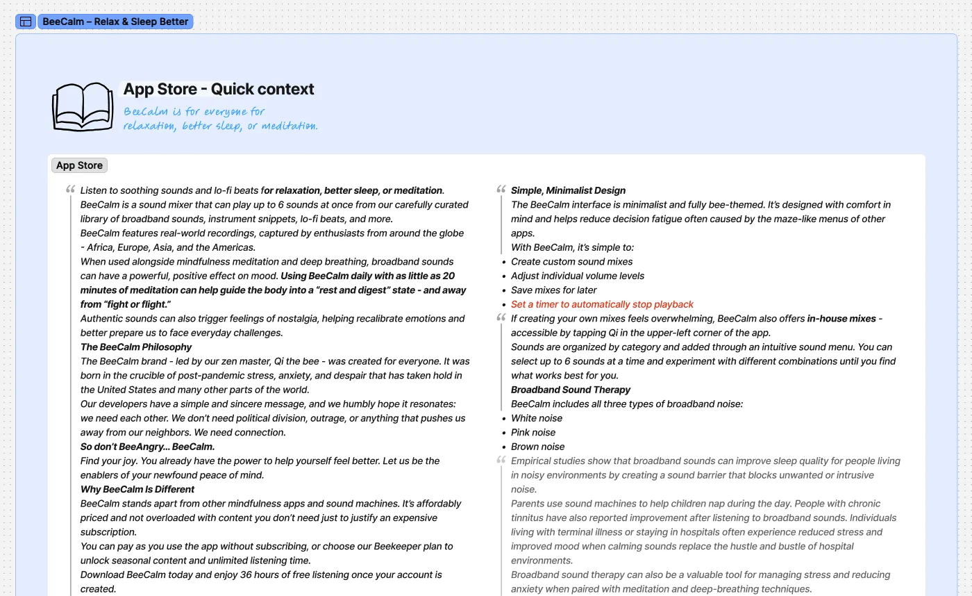 BeeCalm research — App Store quick context