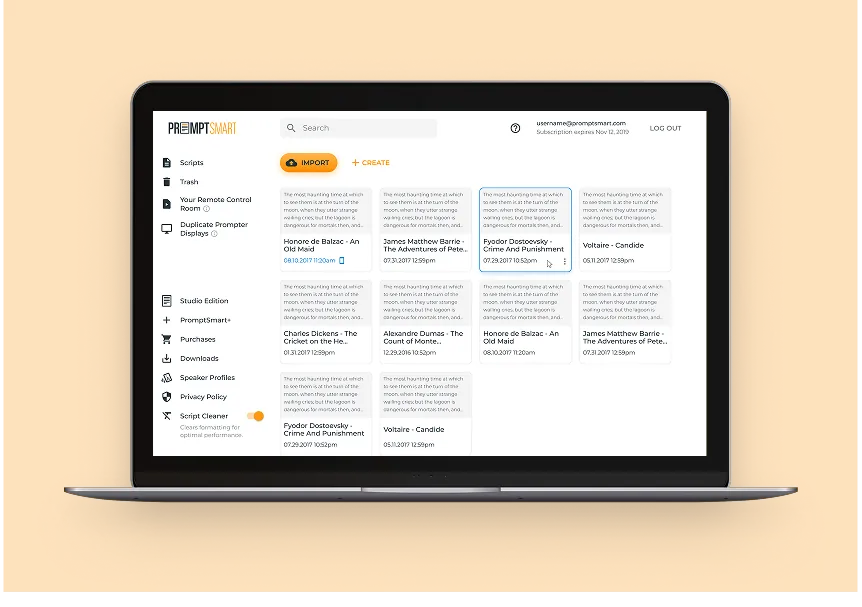 PromptSmart overview — script-list dashboard
