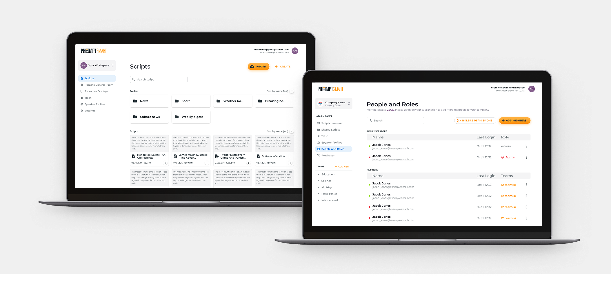 PromptSmart overview — Scripts and People & Roles views