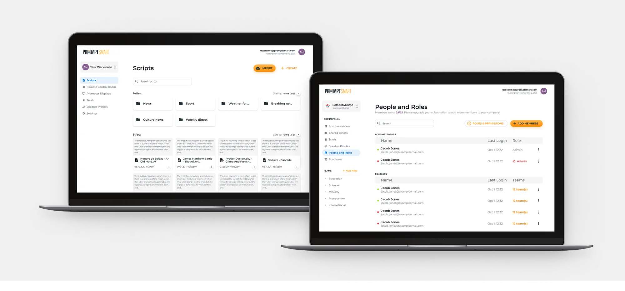 PromptSmart overview — Scripts and People & Roles views